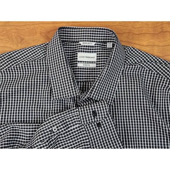Men's Lucky Brand Stretch Regular Fit Black & White Plaid Shirt Size XXL - Picture 1 of 11